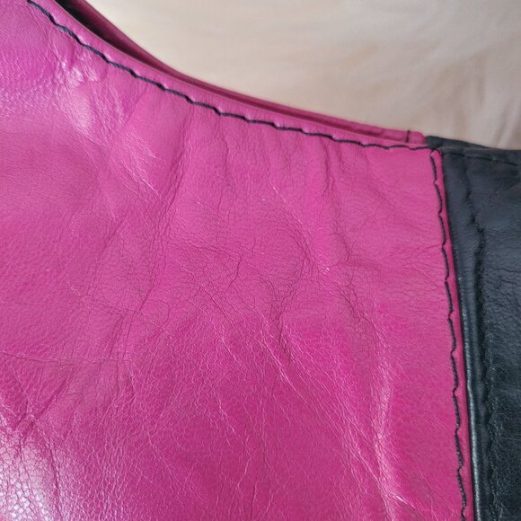 Custom Made Half Black and Half Pink-Purple / Fuchsia Leather Mini Handb… - Picture 6 of 14